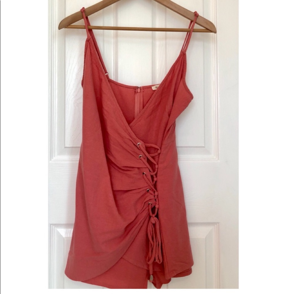 Salmon Romper With Skort. Side Tie Up.